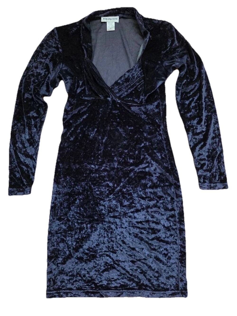 Perspective Vintage Jersey Womens Dress Velvet V-neck Navy Medium  A001276